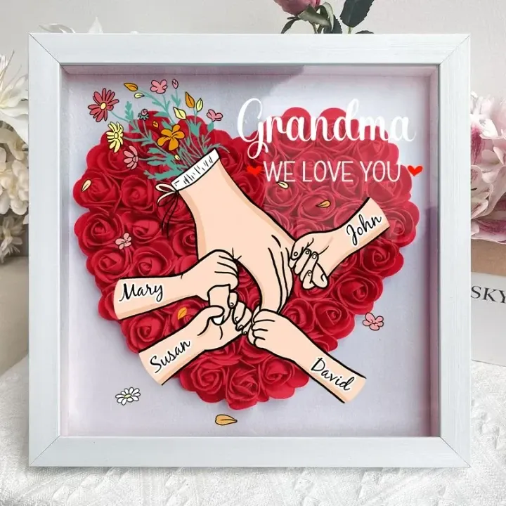 [Copy]We Love You Mom Hand Holding - Personalized Family Flower Shadow Box Mother's Day Gift