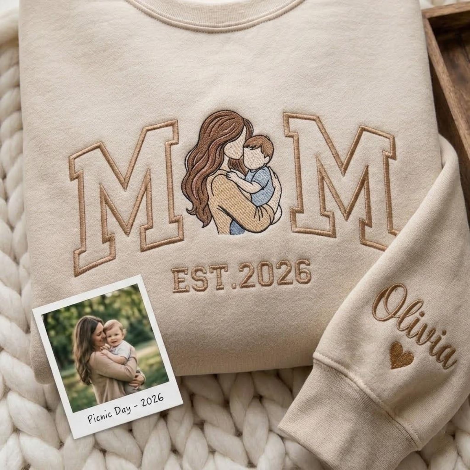 Custom Embroidered Mom Portrait Sweatshirt Mother's Day Gift Idea