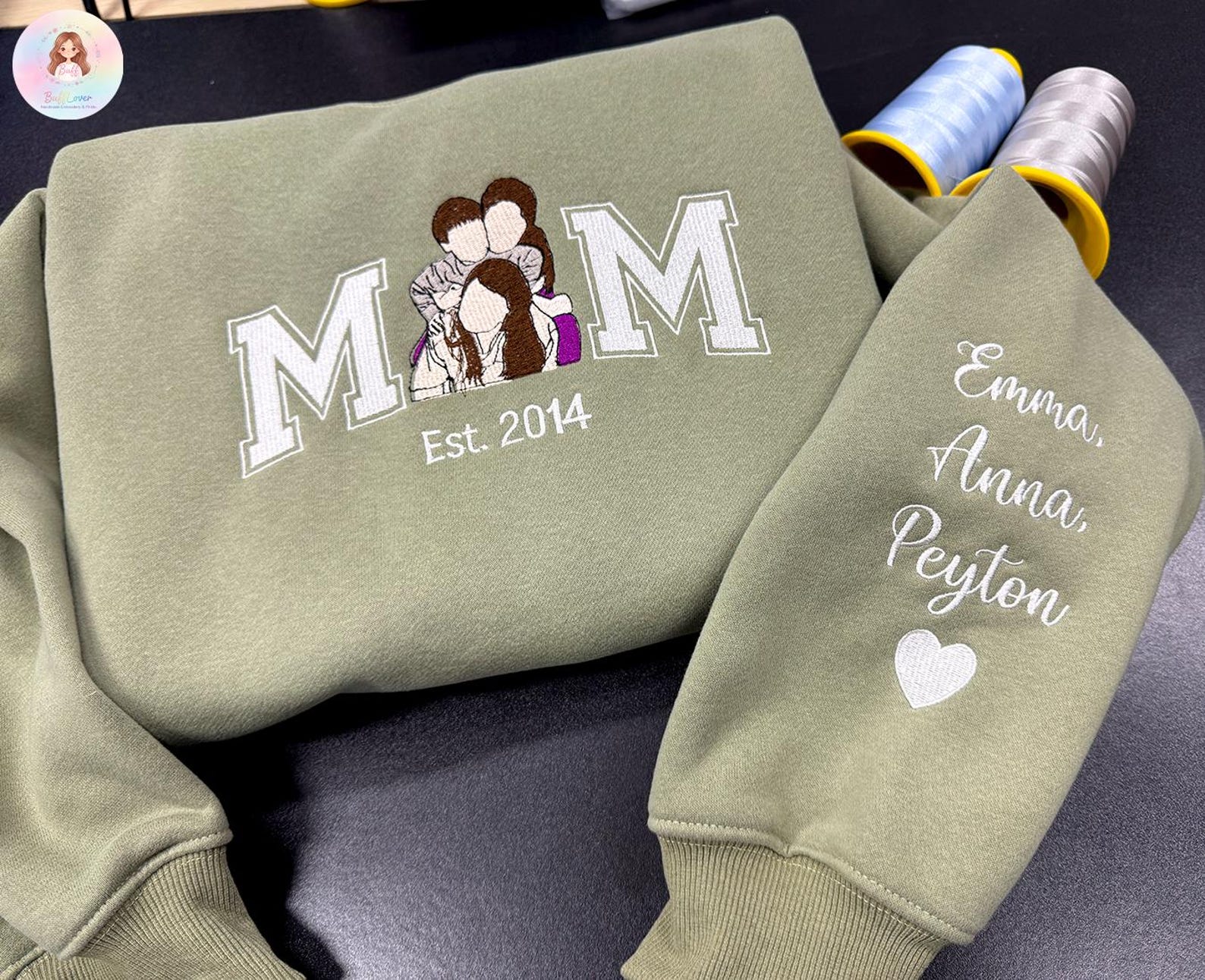 Custom Embroidered Mom Portrait Sweatshirt Mother's Day Gift Idea