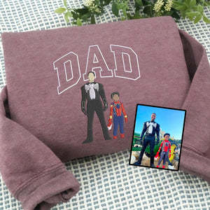 Custom Embroidered Dad Portrait Sweatshirt Hoodie Father's Day Gift Idea