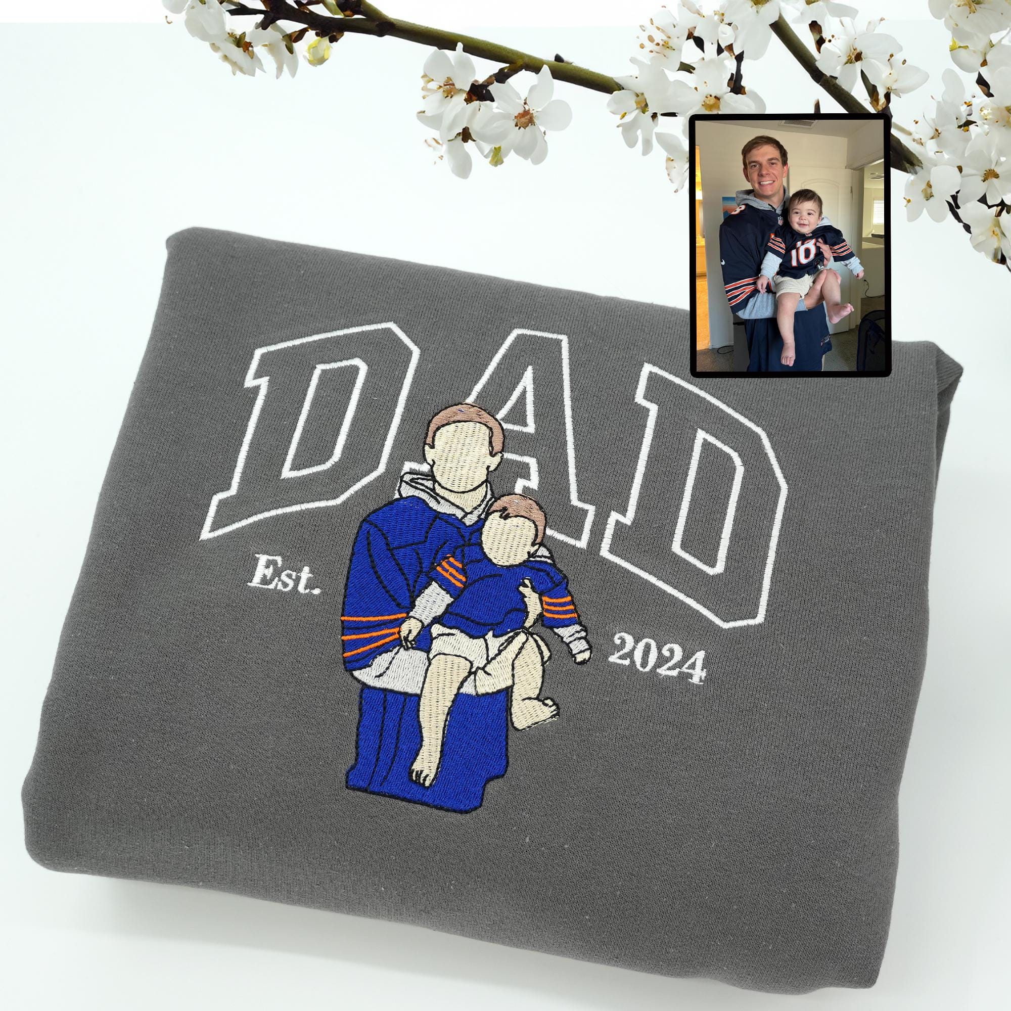 Custom Embroidered Dad Portrait Sweatshirt Hoodie Father's Day Gift Idea