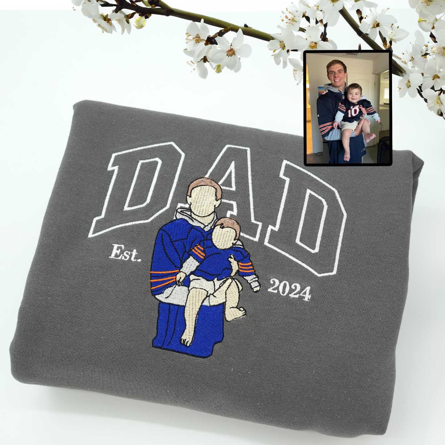 Custom Embroidered Dad Portrait Sweatshirt Hoodie Father's Day Gift Idea