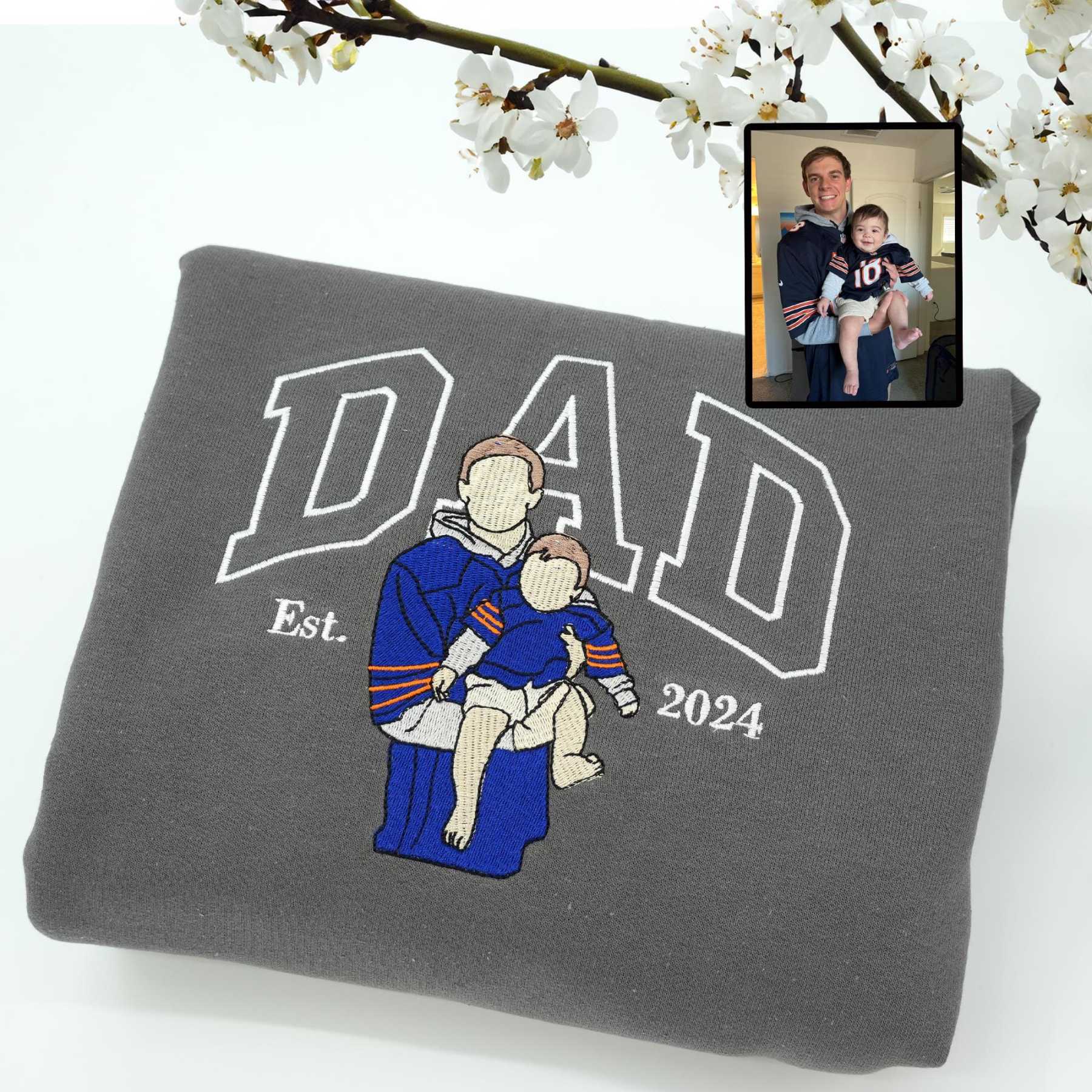Custom Embroidered Dad Portrait Sweatshirt Hoodie Father's Day Gift Idea