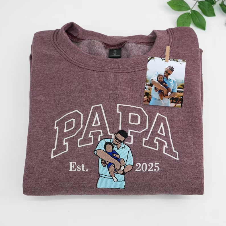 Custom Embroidered Dad Portrait Sweatshirt Hoodie Father's Day Gift Idea