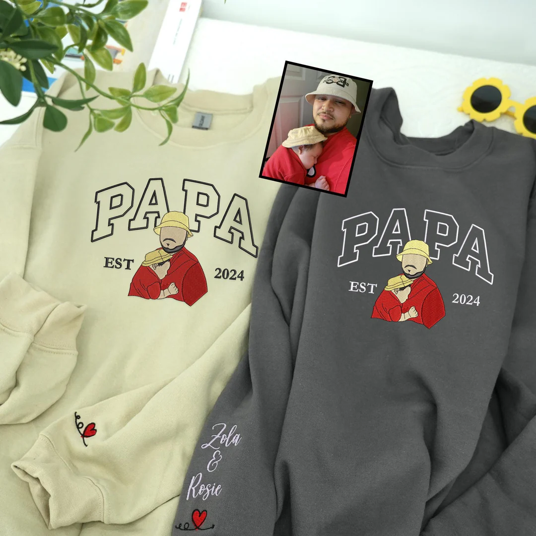 Custom Embroidered Dad Portrait Sweatshirt Hoodie Father's Day Gift Idea