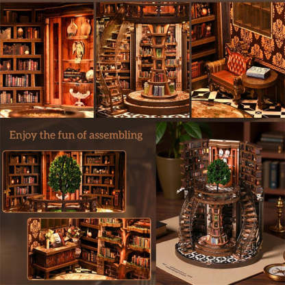 Wisdom Rings Library 3D Wooden Puzzle Gift For Diy Fans Book Reader Birthday Christmas Gift 