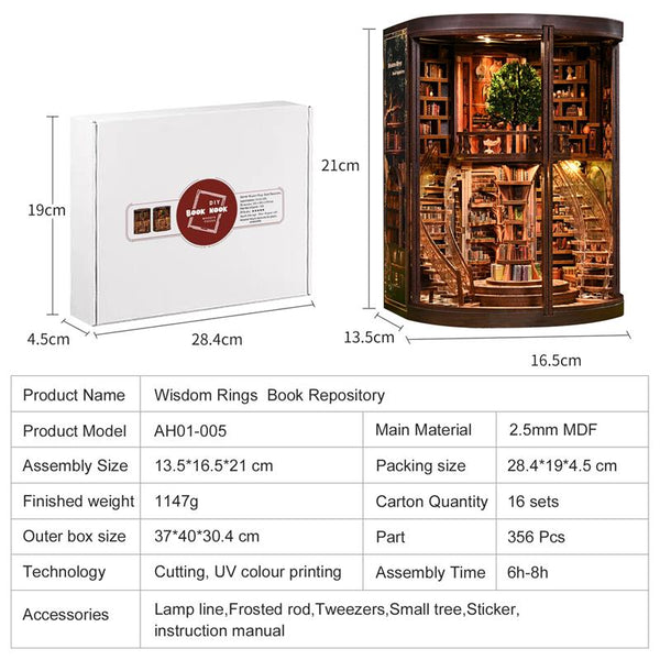 Wisdom Rings Library 3D Wooden Puzzle Gift For Diy Fans Book Reader Birthday Christmas Gift 