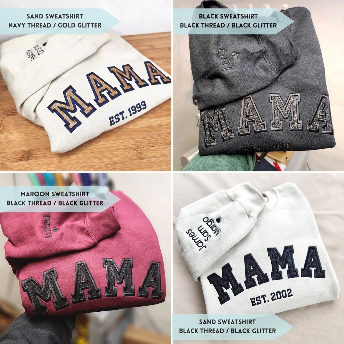 Custom Embroidered Glitter Vinyl MAMA Sweatshirt-Gift For Mom & Grandma Mother's Day Gift