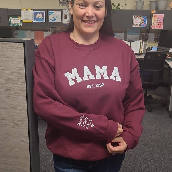 Custom Embroidered Glitter Vinyl MAMA Sweatshirt-Gift For Mom & Grandma Mother's Day Gift