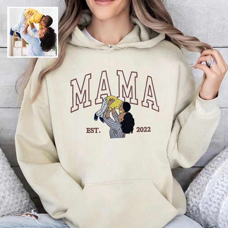 Custom Embroidered Mom Portrait Sweatshirt Mother's Day Gift Idea