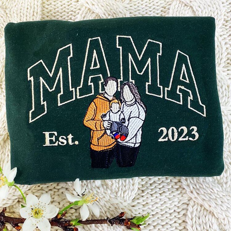 Custom Embroidered Mom Portrait Sweatshirt Mother's Day Gift Idea