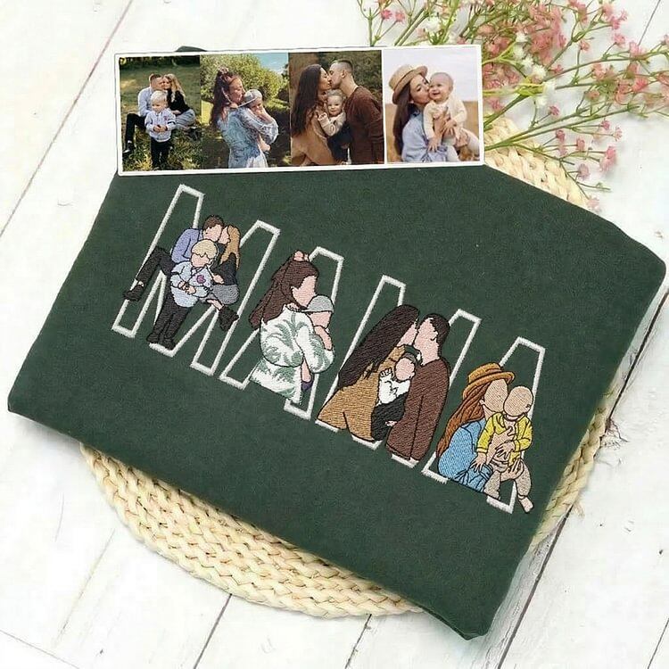 Custom Photo Portrait Embroidery Sweatshirt/Hoodie Gift For Mom/Mama/Family