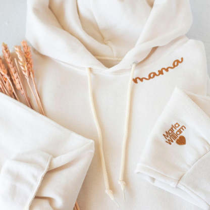 Custom Embroidered Mama Sweatshirt with Kids Names on Sleeve Mother's Day Gift