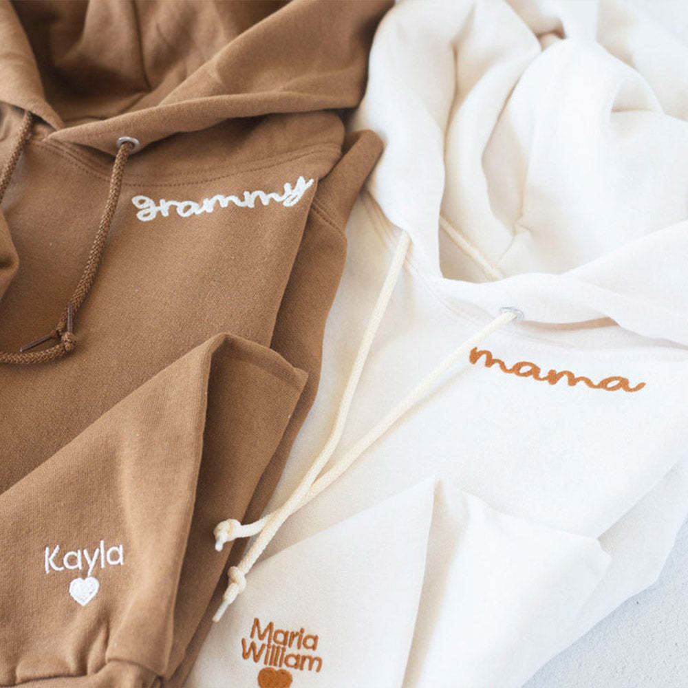 Custom Embroidered Mama Sweatshirt with Kids Names on Sleeve Mother's Day Gift