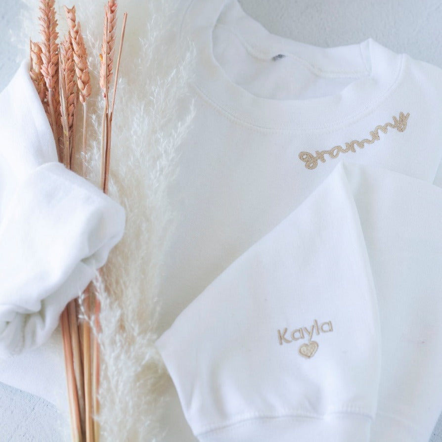 Custom Embroidered Mama Sweatshirt with Kids Names on Sleeve Mother's Day Gift