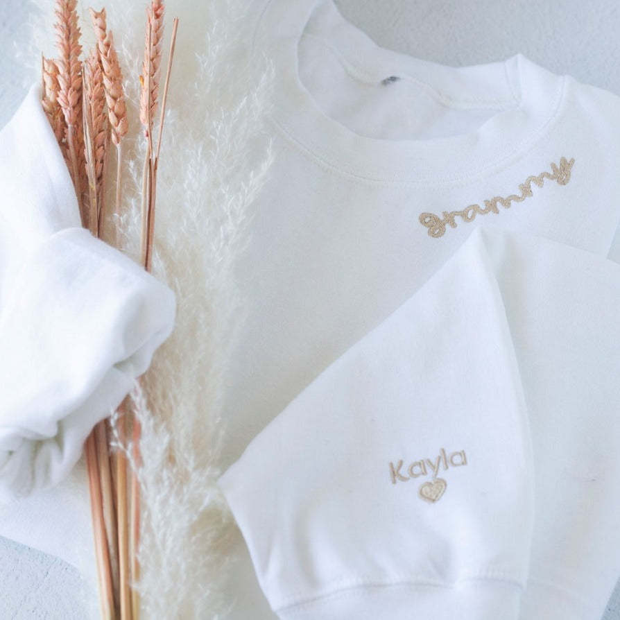 Custom Embroidered Mama Sweatshirt with Kids Names on Sleeve Mother's Day Gift