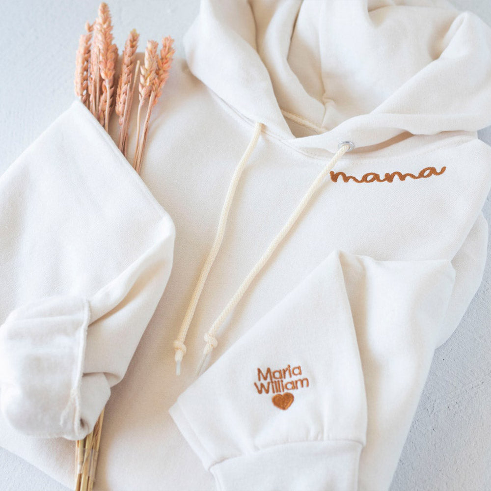 Custom Embroidered Mama Sweatshirt with Kids Names on Sleeve Mother's Day Gift