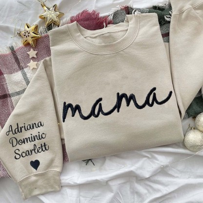 Custom Embroidered Mama Sweatshirt with Kids Names on Sleeve Mother's Day Gift for Mom Grandma