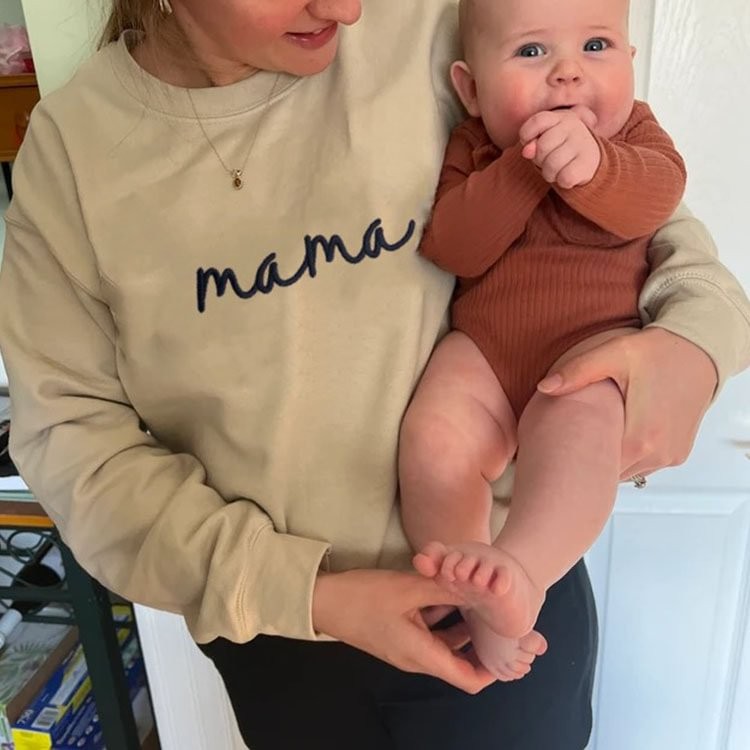 Custom Embroidered Mama Sweatshirt with Kids Names on Sleeve Mother's Day Gift for Mom Grandma