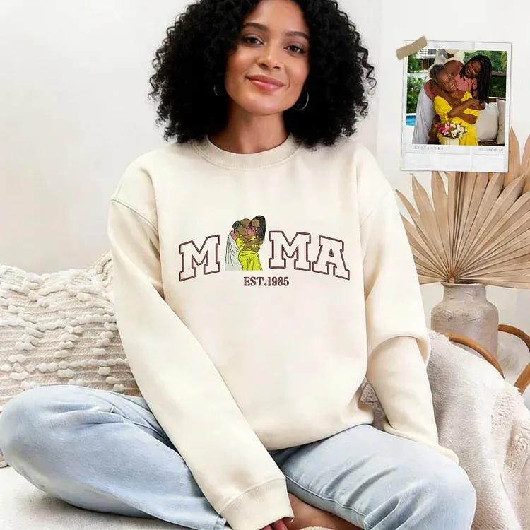 Custom Embroidered Mom Portrait Sweatshirt Mother's Day Gift Idea