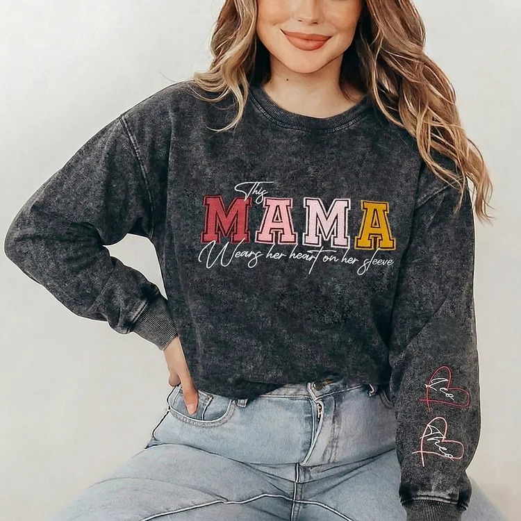 This Grandma Wears Her Heart on Her Sleeves Custom Embroidered Grandma Sweatshirt Mother's Day Gift