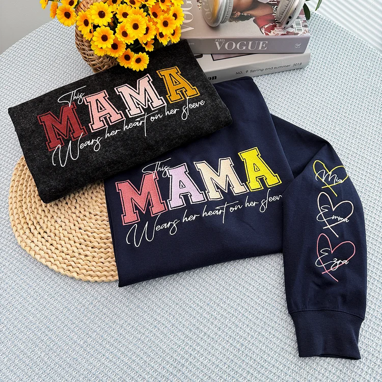 This Grandma Wears Her Heart on Her Sleeves Custom Embroidered Grandma Sweatshirt Mother's Day Gift