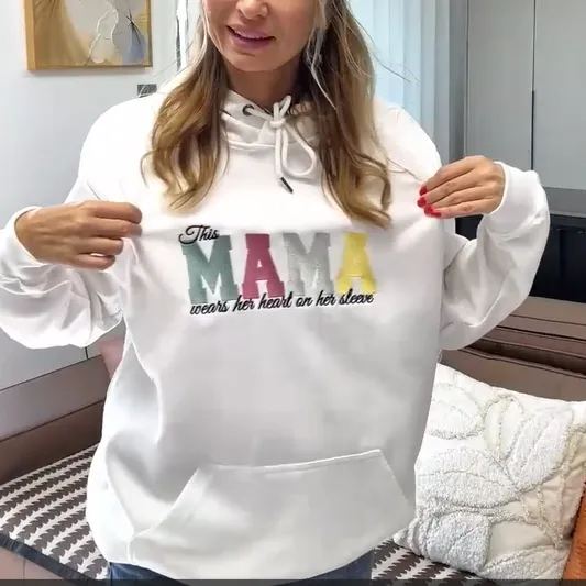This Grandma Wears Her Heart on Her Sleeves Custom Embroidered Grandma Sweatshirt Mother's Day Gift
