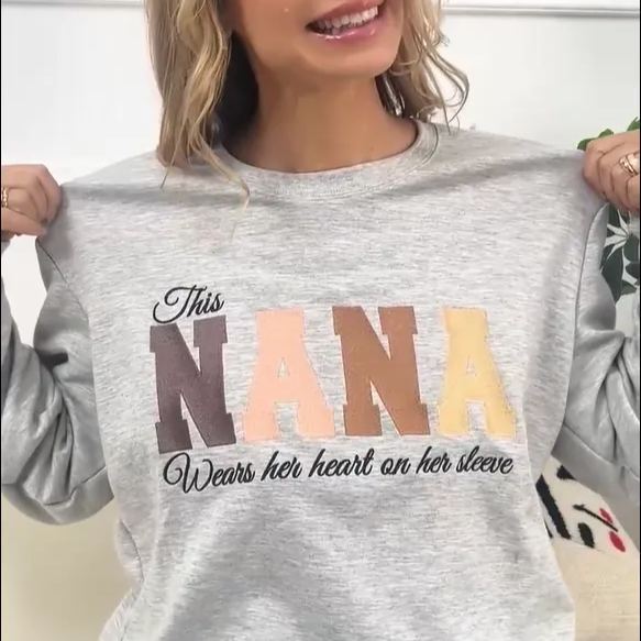 This Grandma Wears Her Heart on Her Sleeves Custom Embroidered Grandma Sweatshirt Mother's Day Gift