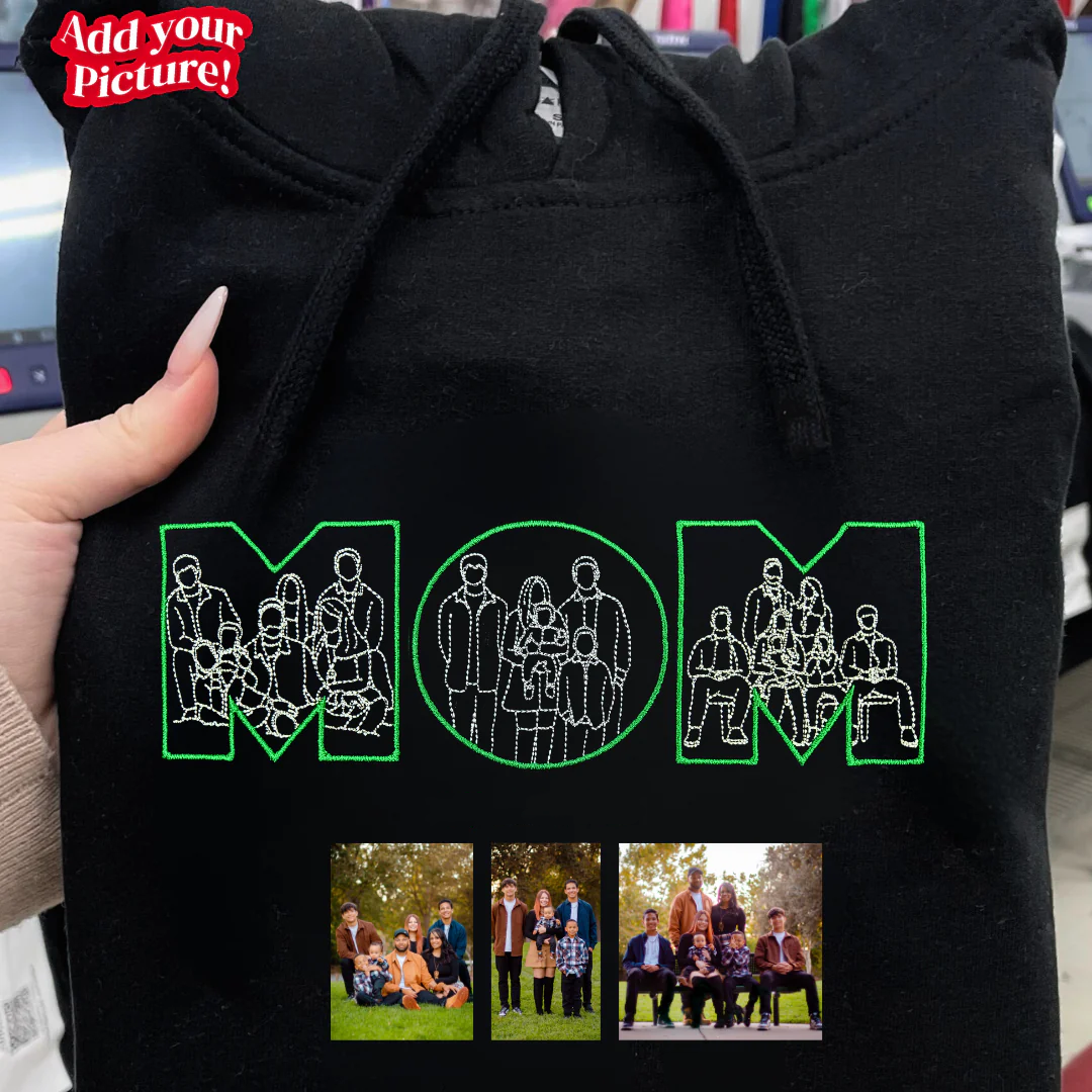 Custom Photo Outline Embroidered MOM Sweatshirt Mother's Day Gift