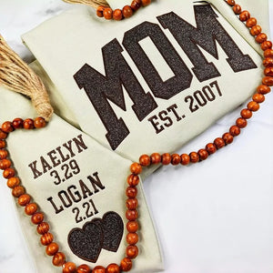 Custom Embroidered Glitter Vinyl MOMMY Sweatshirt with Kid's Names Mother's Day Gift