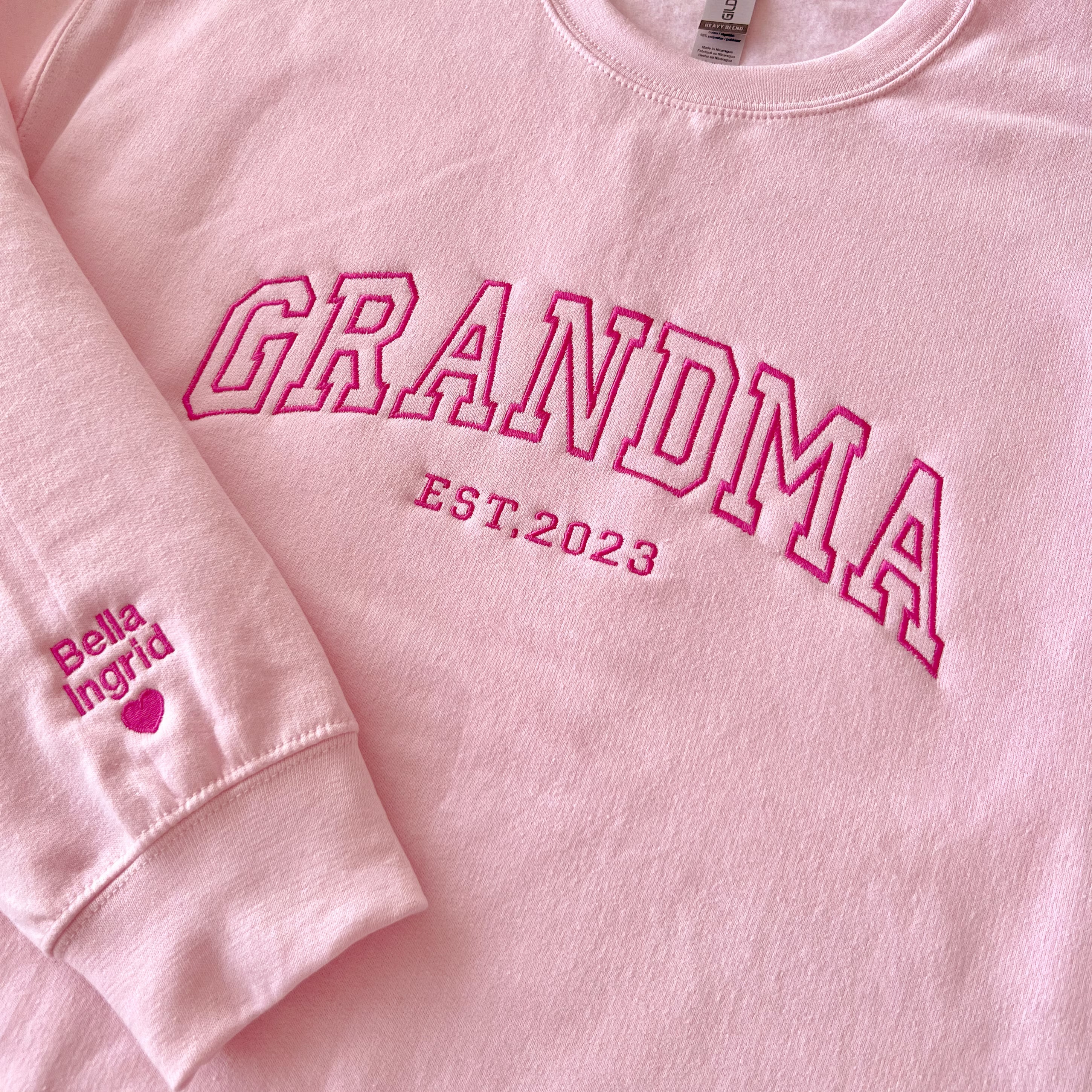 Custom Embroidered Mama EST Sweatshirt Hoodie with Kids Names on Sleeve Mother's Day Gift for Mom Grandma