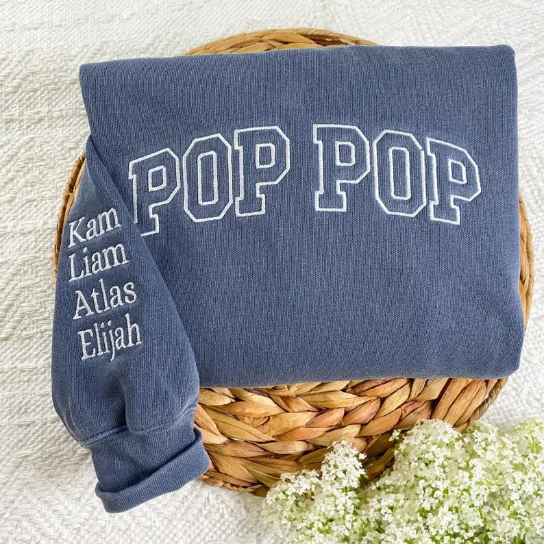 Custom Embroidered Mama EST Sweatshirt Hoodie with Kids Names on Sleeve Mother's Day Gift for Mom Grandma