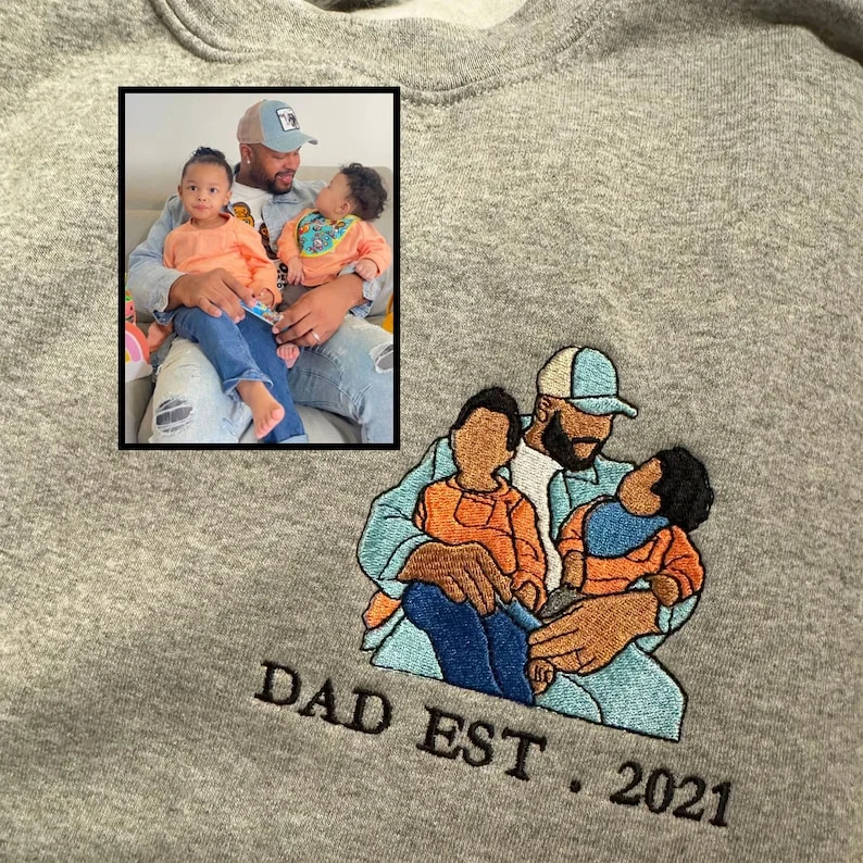 Embroidered Father's Day Sweatshirt - Custom Dad Portrait Family Portrait Sweatshirt