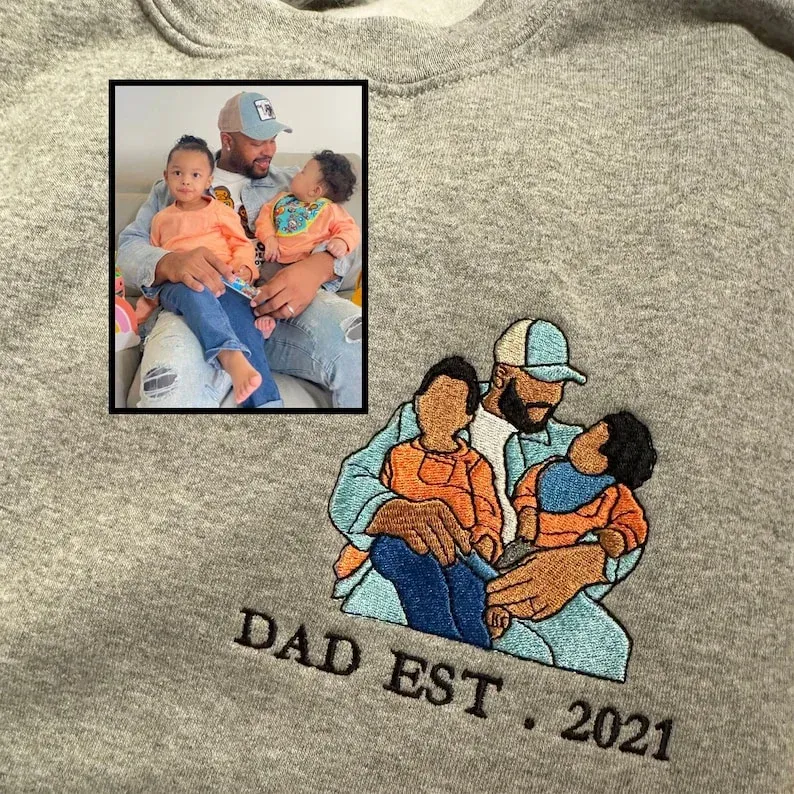 Embroidered Father's Day Sweatshirt - Custom Dad Portrait Family Portrait Sweatshirt