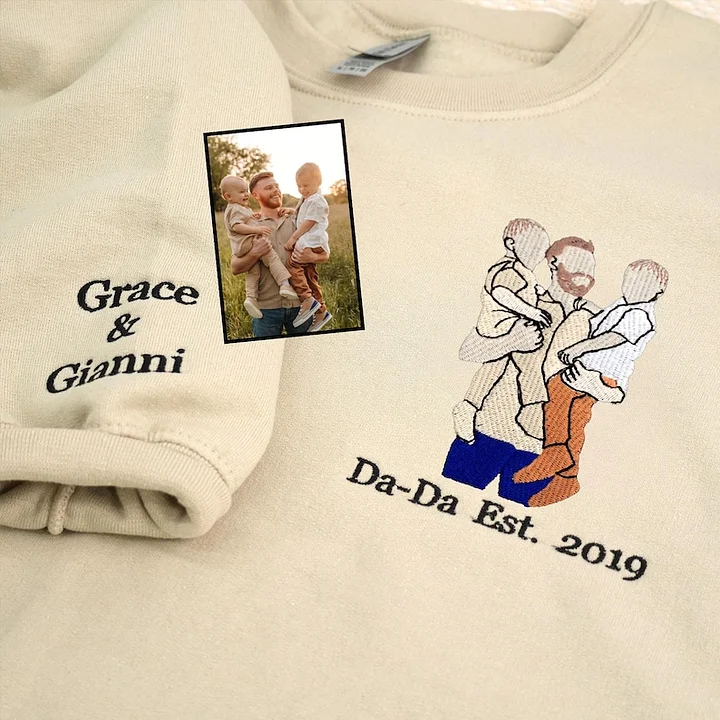Embroidered Father's Day Sweatshirt - Custom Dad Portrait Family Portrait Sweatshirt