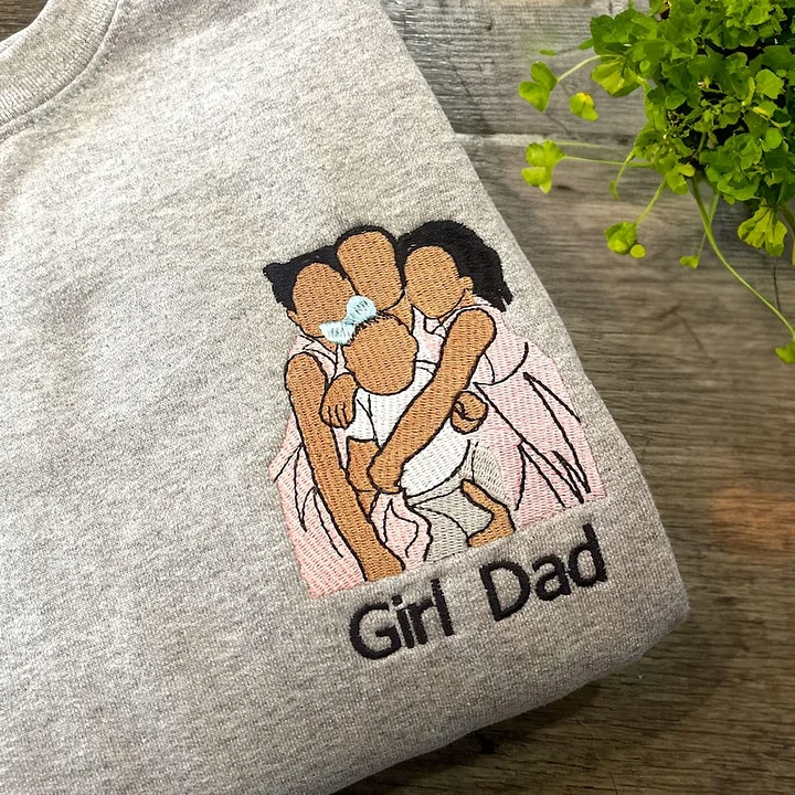 Embroidered Father's Day Sweatshirt - Custom Dad Portrait Family Portrait Sweatshirt