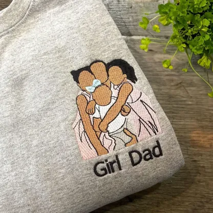 Embroidered Father's Day Sweatshirt - Custom Dad Portrait Family Portrait Sweatshirt