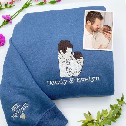 Embroidered Father's Day Sweatshirt - Custom Dad Portrait Family Portrait Sweatshirt