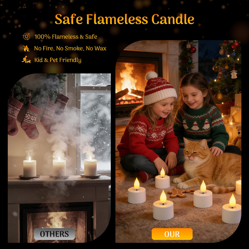 🕯12 Pack Rechargeable Flickering LED Tealight Candles with Charging Base, Remote & Timer | Safe Flameless Lights for Halloween Party Home Decor🕯️	