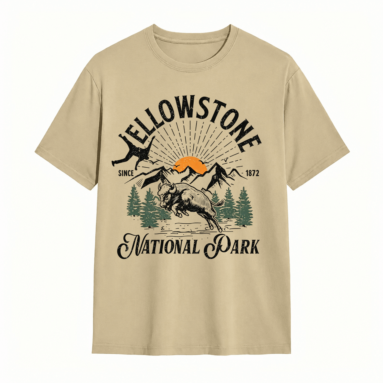 Yellowstone National Park Vintage Buffalo Graphic T-Shirt Retro Wildlife Tee