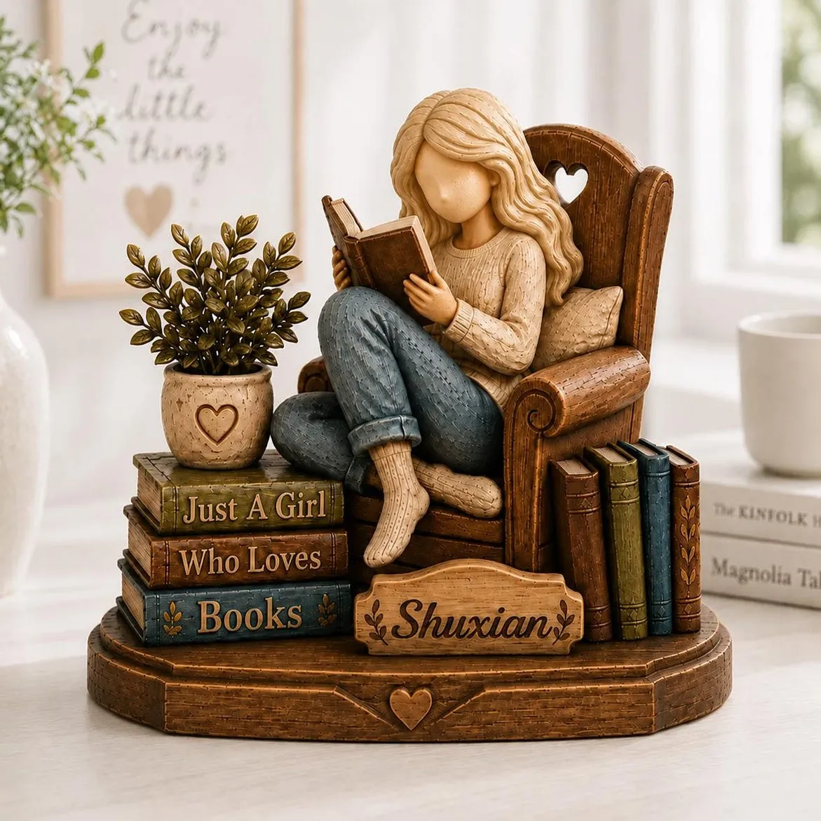 Personalized Book Lover Figurine Custom Name Reading Girl Statue Unique Gift for Readers Bookworms & Book Lovers