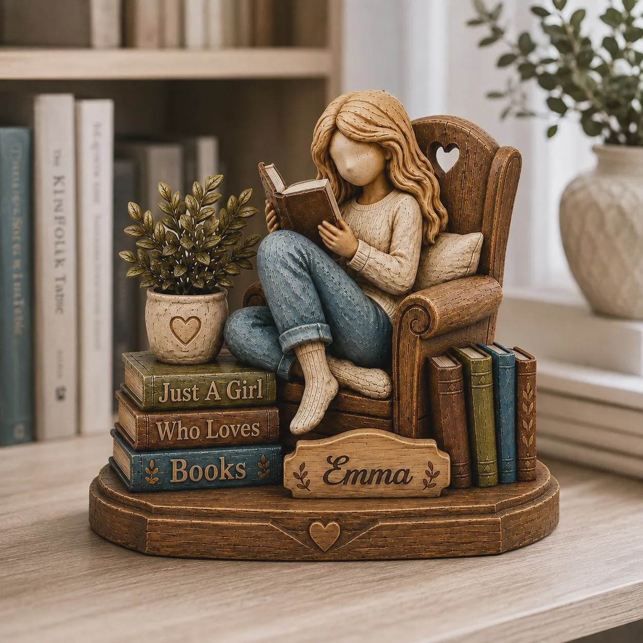 Personalized Book Lover Figurine Custom Name Reading Girl Statue Unique Gift for Readers Bookworms & Book Lovers