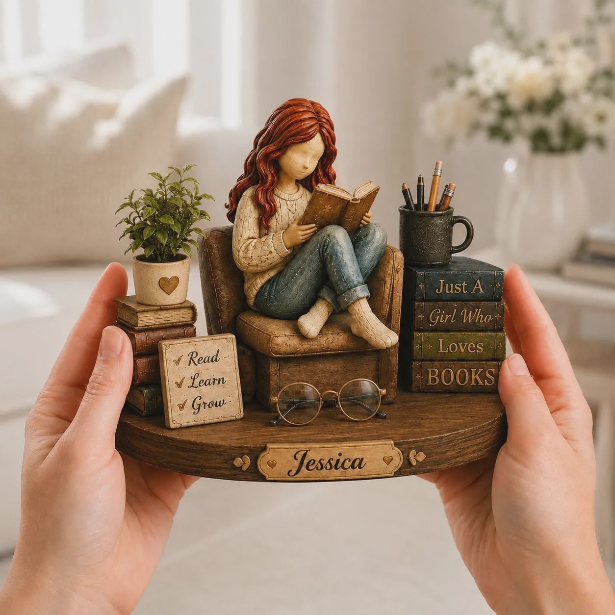 Personalized Book Lover Figurine Custom Name Reading Girl Statue Unique Gift for Readers Bookworms & Book Lovers