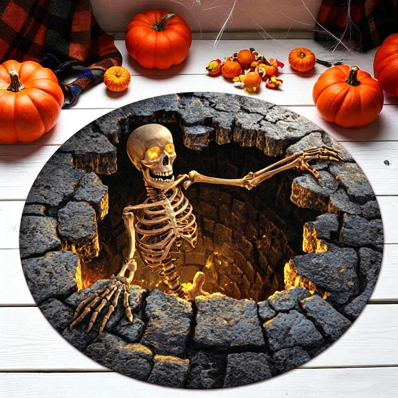 Optical Illusion Round Rug, 3D Vortex Illusion Carpet, Non‑Slip Floor Mat for Bedroom Living Room Porch Terrace Entrance Home Decor	
