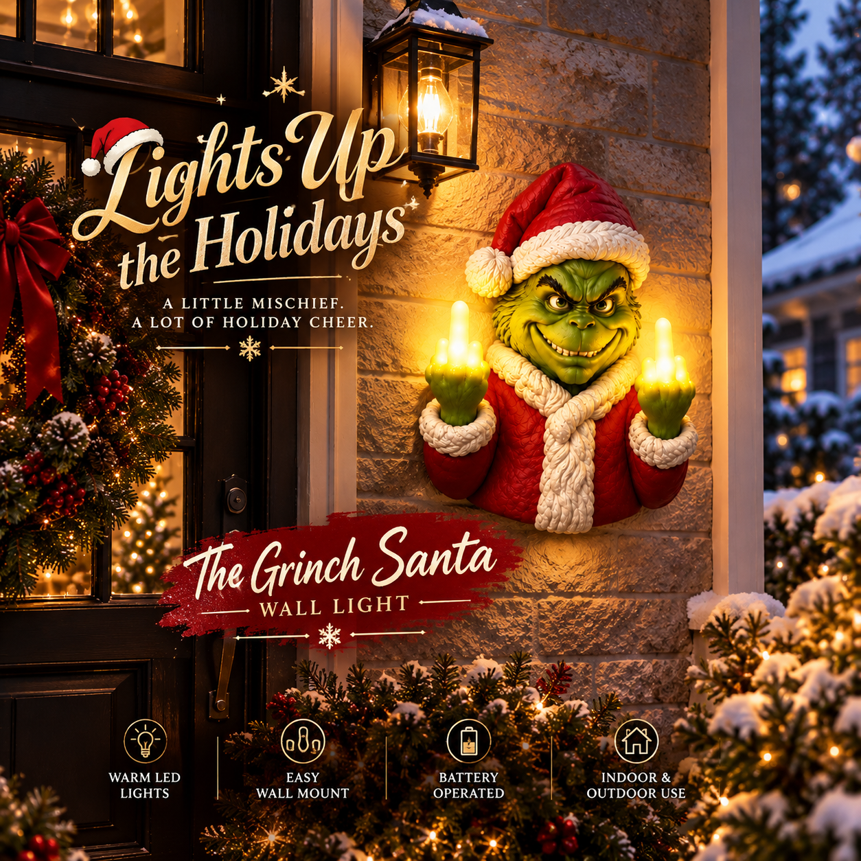 🎄 The Grinch Santa Wall Light