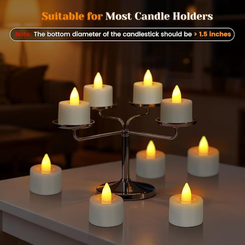 🕯12 Pack Rechargeable Flickering LED Tealight Candles with Charging Base, Remote & Timer | Safe Flameless Lights for Halloween Party Home Decor🕯️	