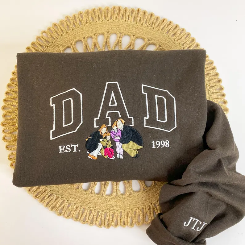 Custom Embroidered Dad Portrait Sweatshirt Hoodie Father's Day Gift Idea