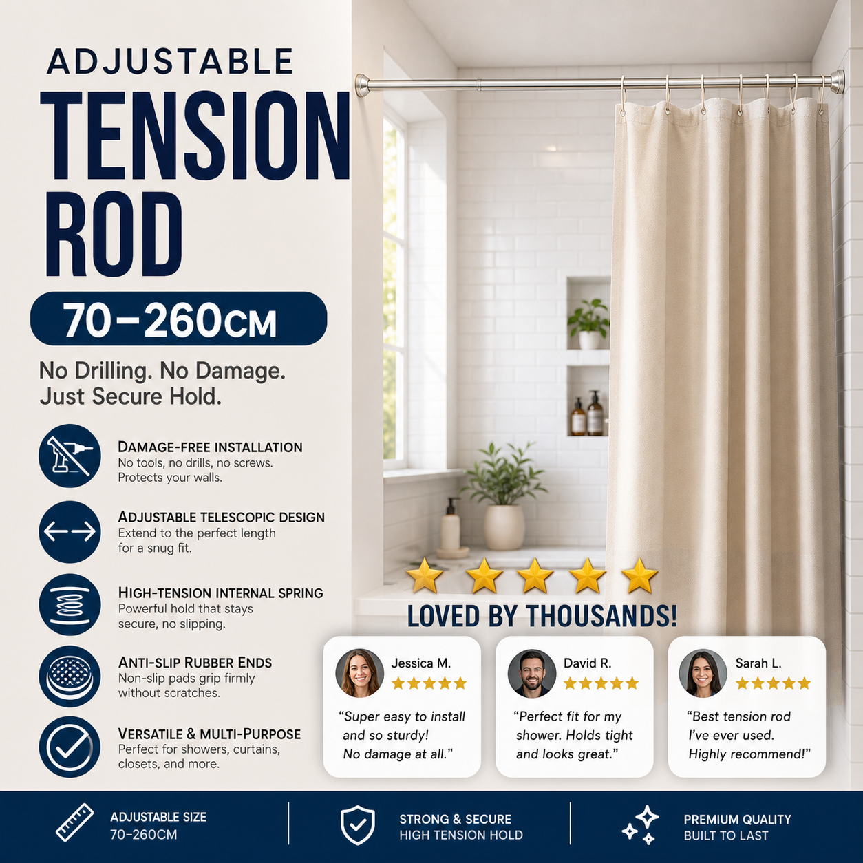 Anti-slip rubber ends for maximum stability