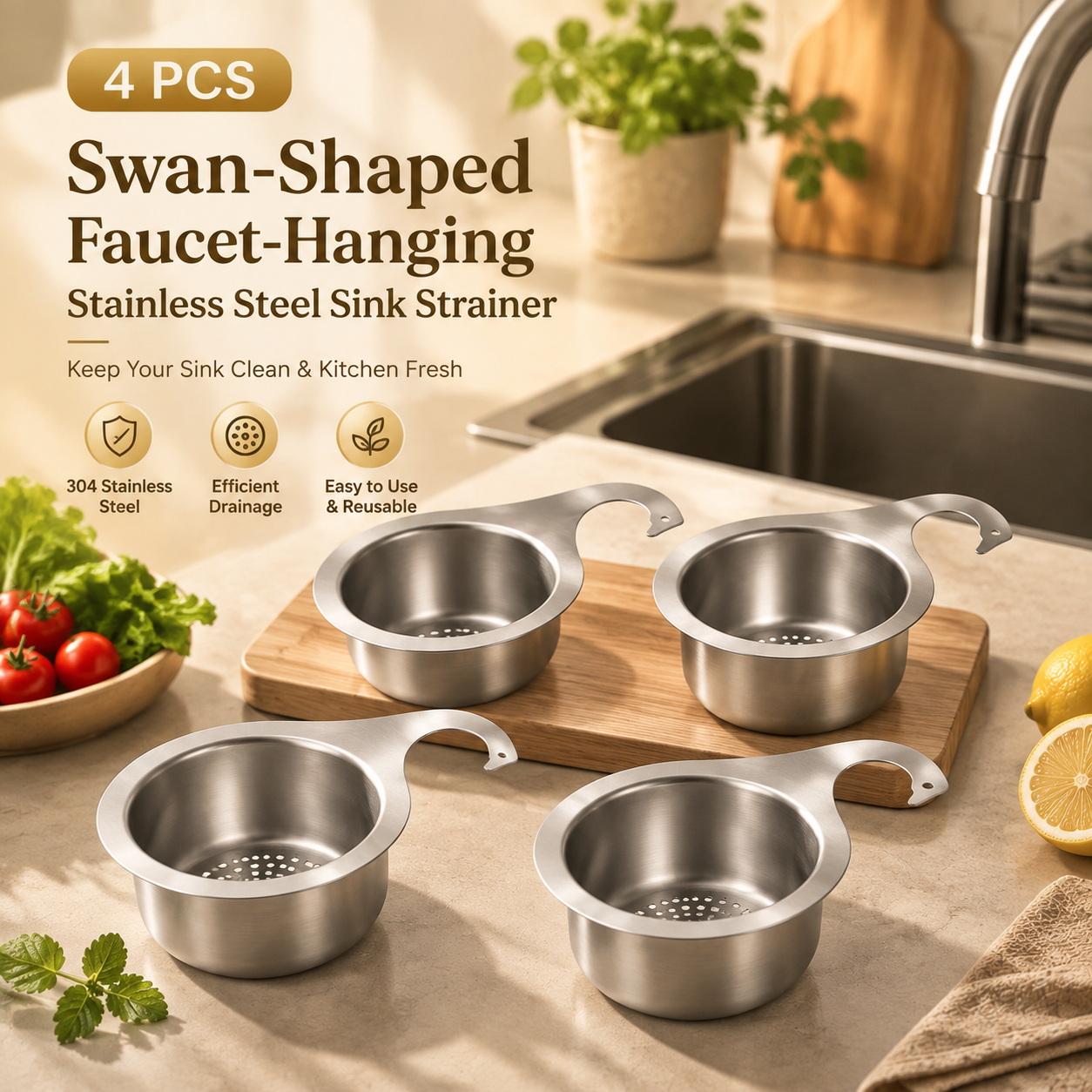 Swan‑Shaped Faucet‑Hanging Stainless Steel Sink Strainer	