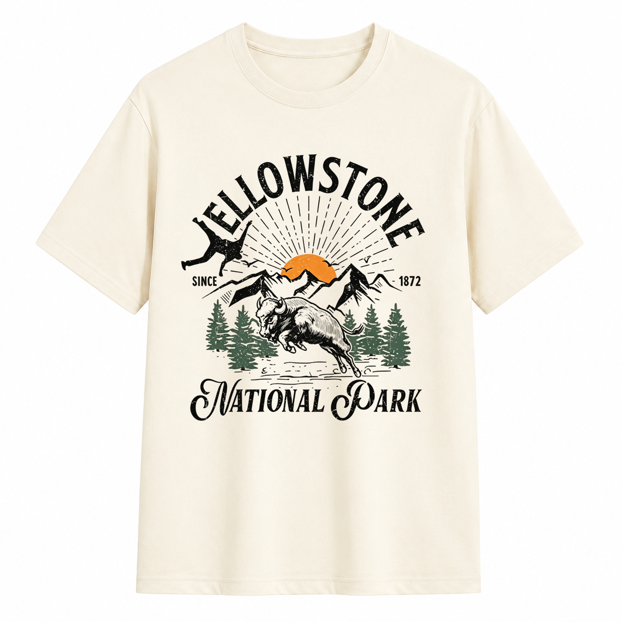 Yellowstone National Park Vintage Buffalo Graphic T-Shirt Retro Wildlife Tee